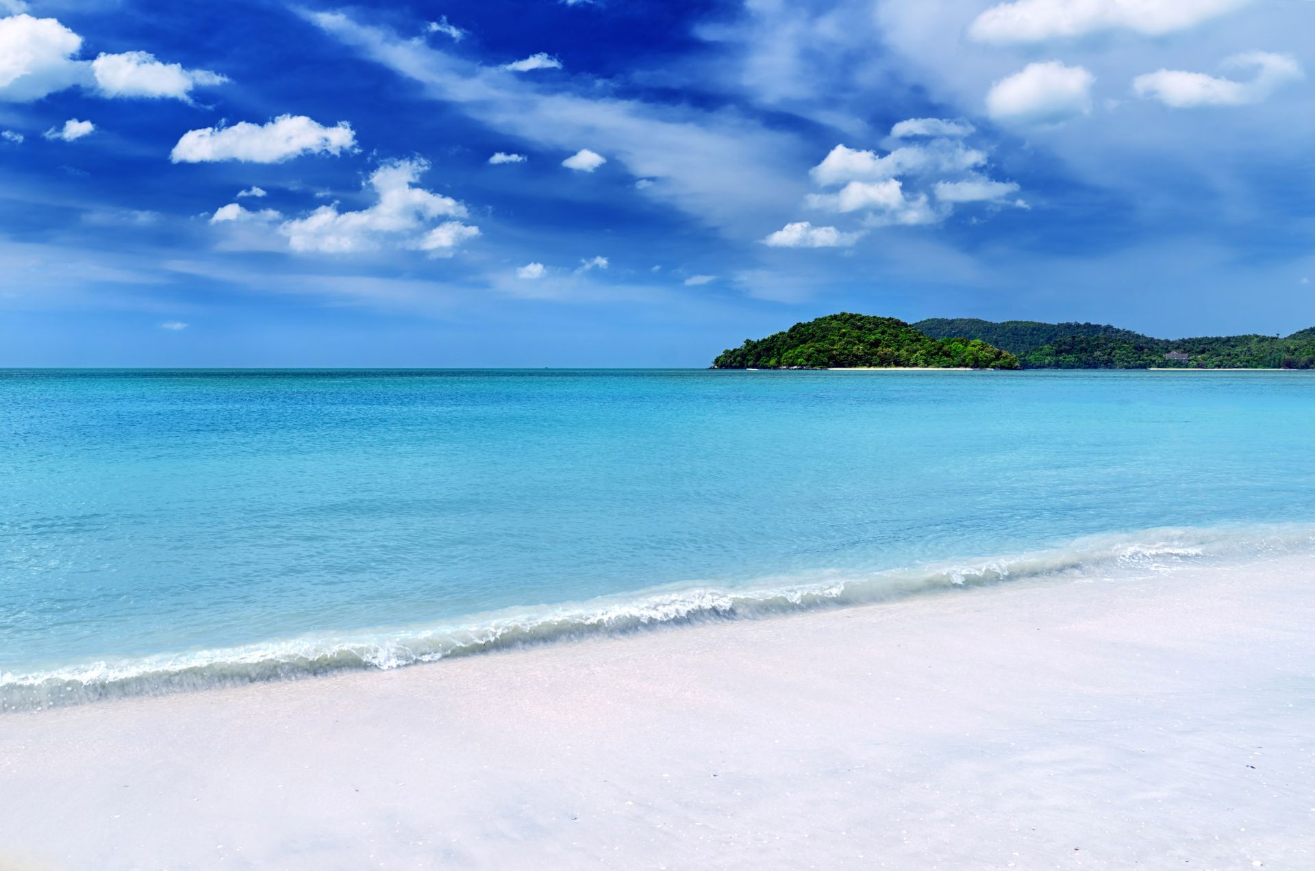 Clear sky and blue water in Langkawi Beach, Malaysia.