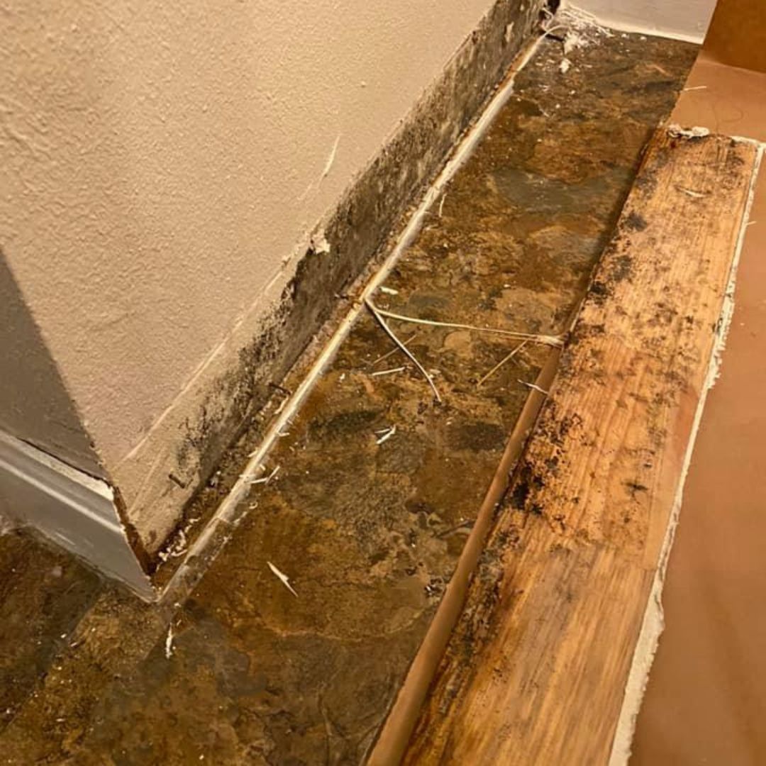 A close up of a wooden floor next to a wall.