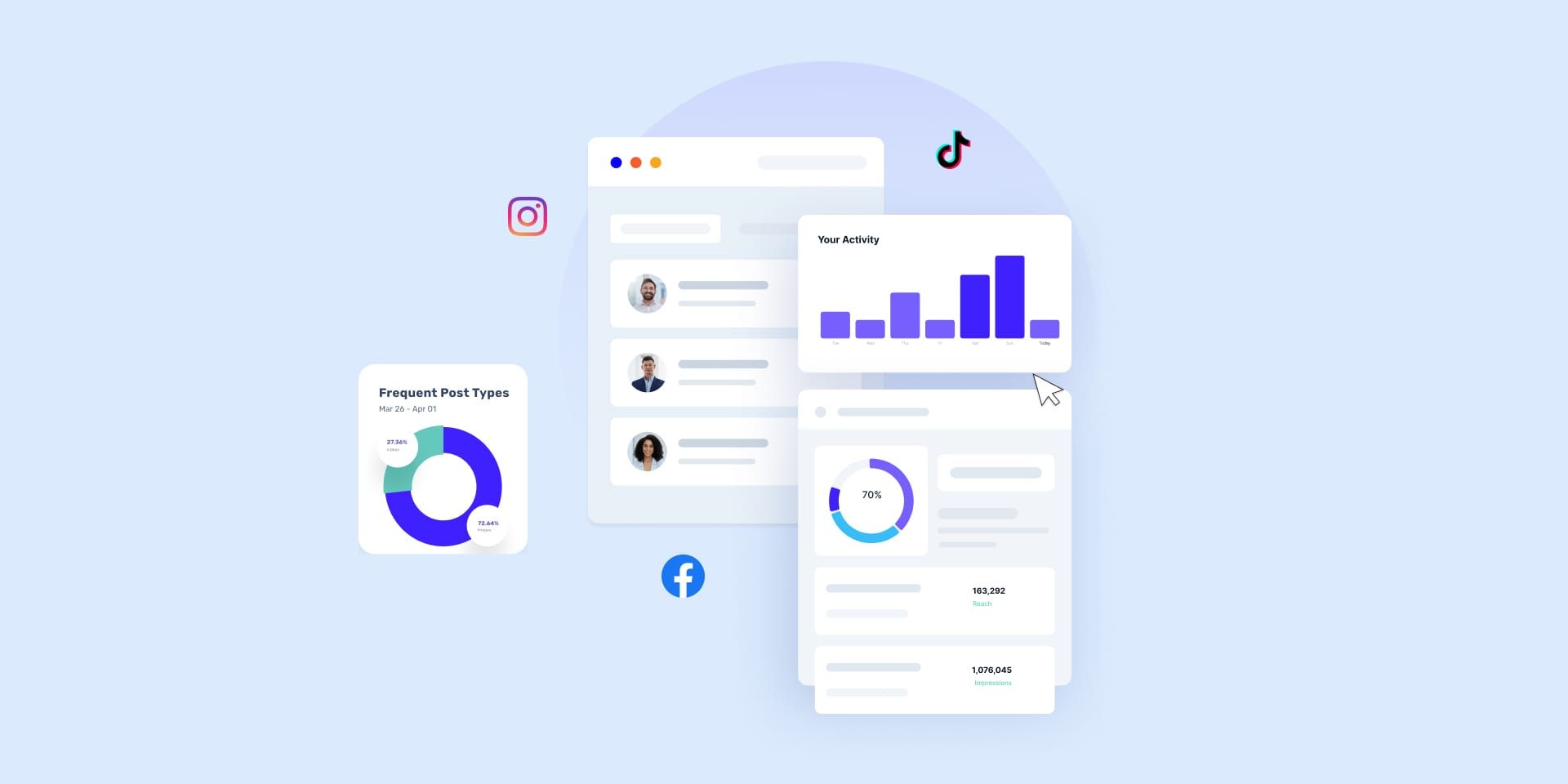 A bunch of graphs and charts on a blue background.