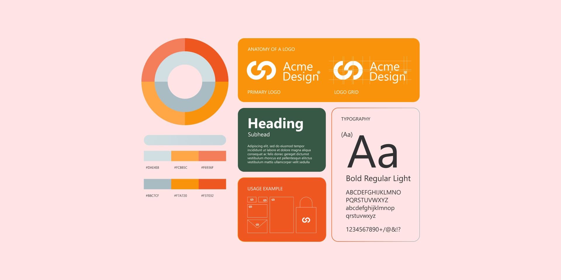 A bunch of different types of graphics and fonts on a pink background.