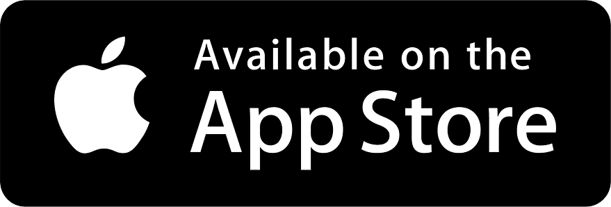The apple logo and screenshot saying available on the app store.