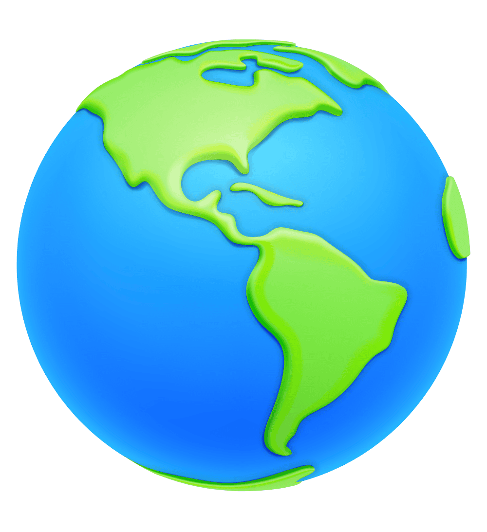 A blue and green globe on a white background