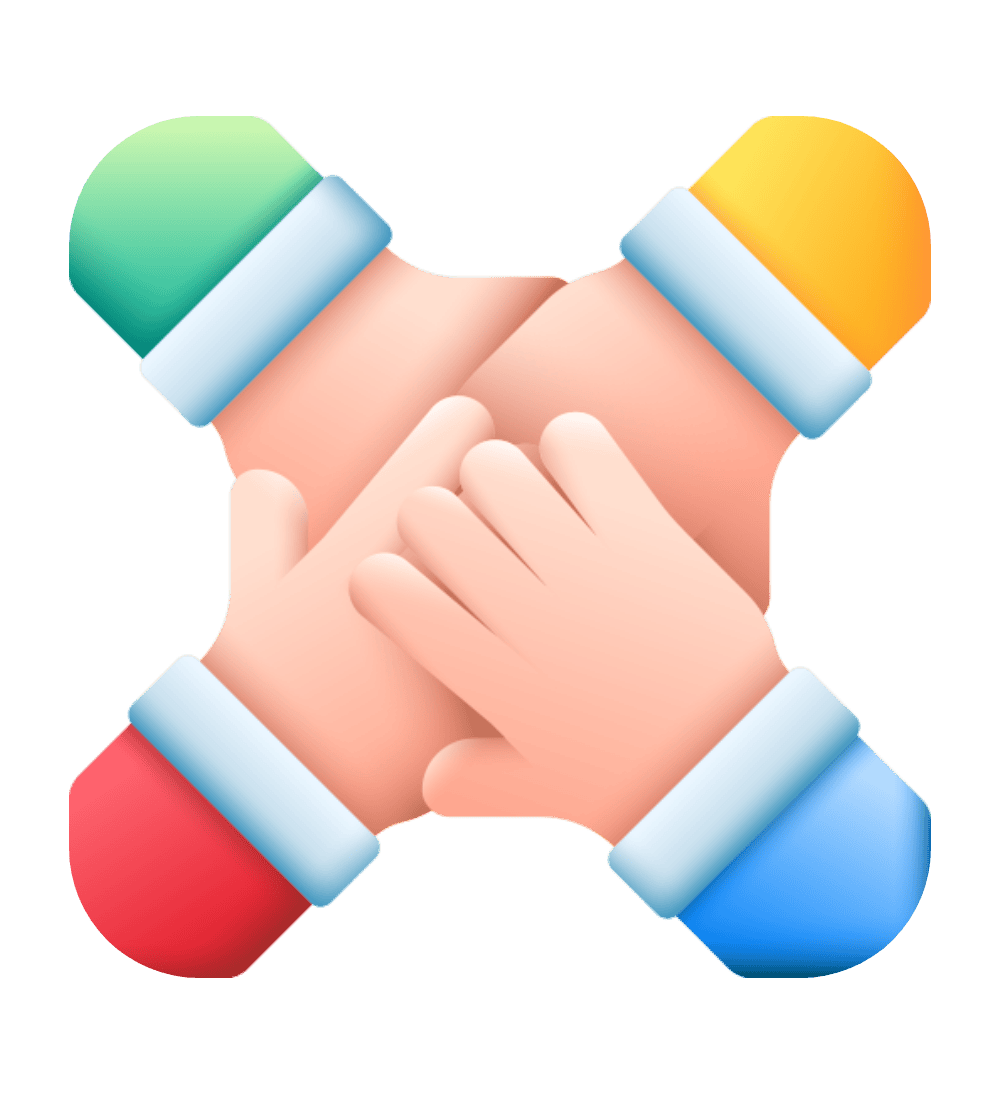 Four hands are holding each other in a circle.