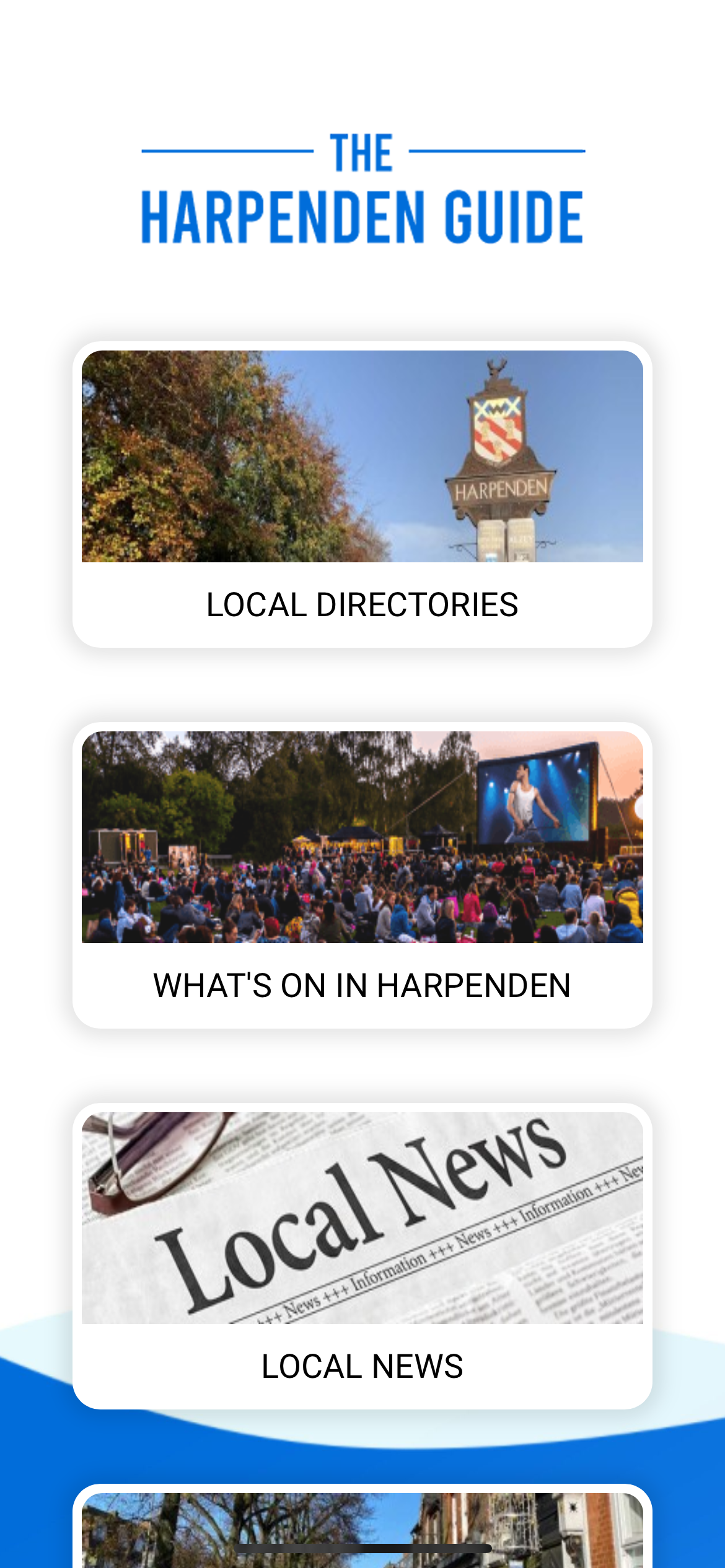 A screenshot of the harpenden guide app.