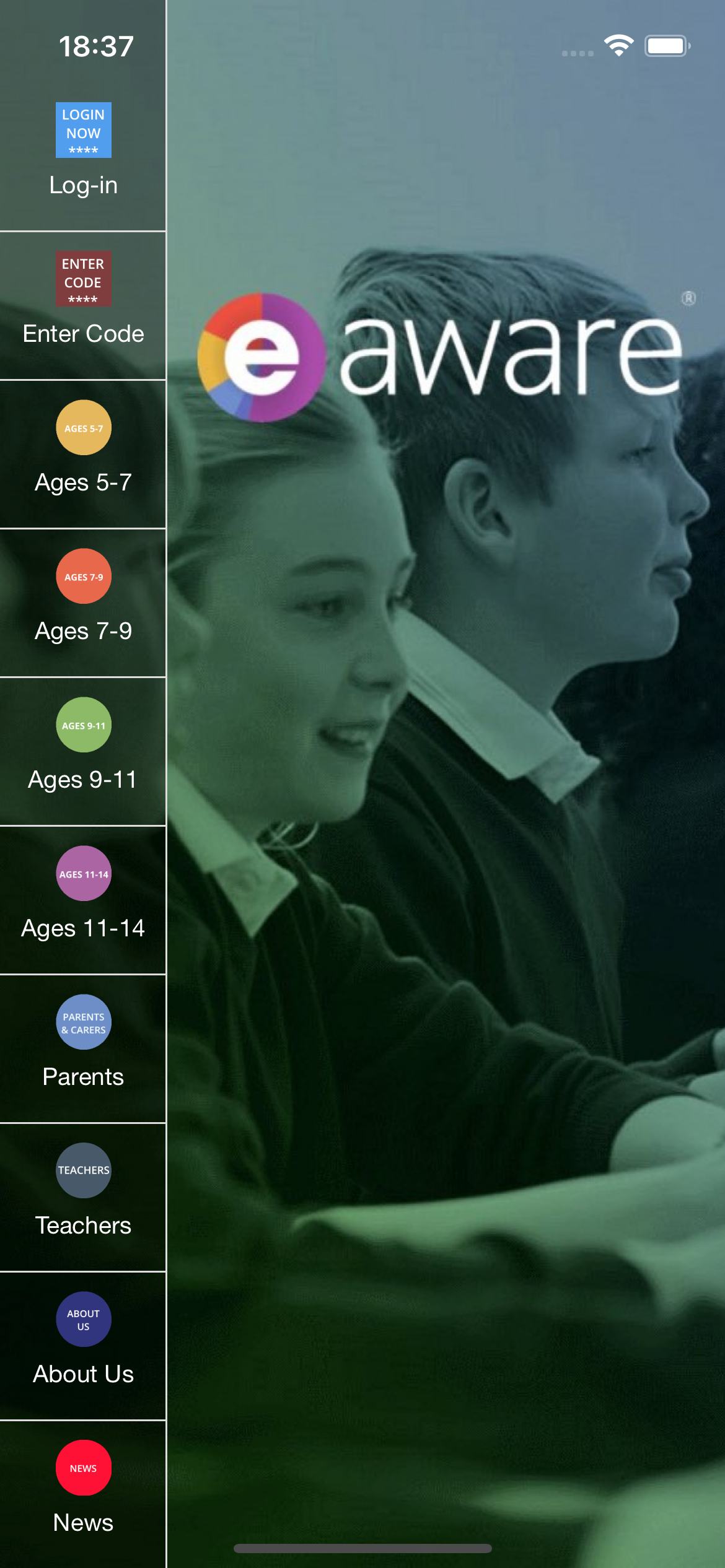A screenshot of the e aware app on a cell phone.