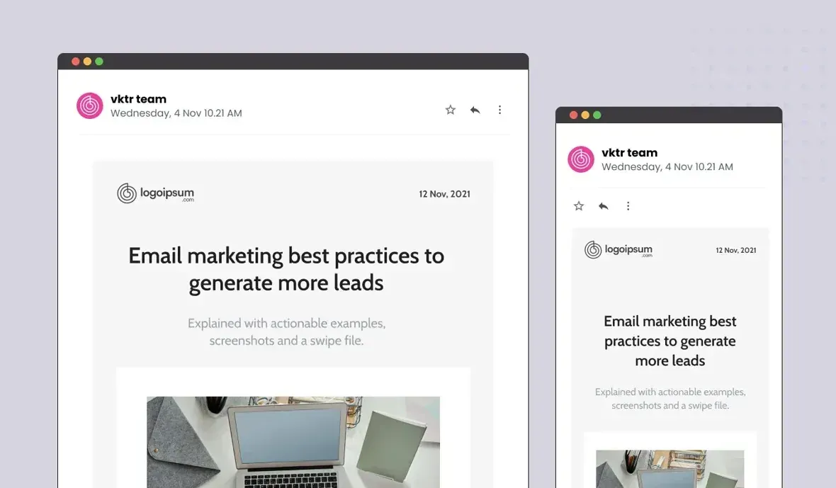 A computer screen and a cell phone screen showing email marketing best practices to generate more leads.