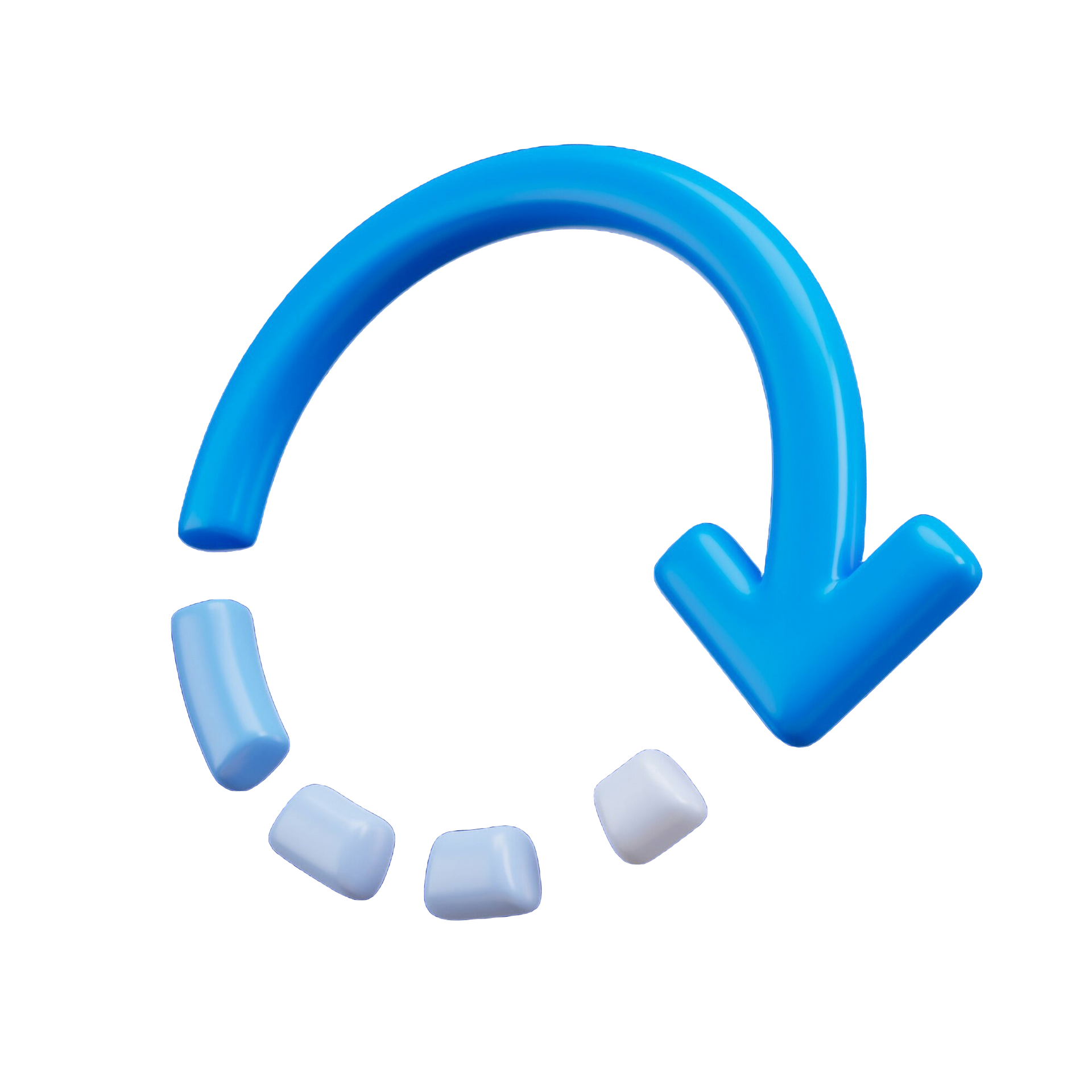 A blue arrow pointing in a circle on a white background.