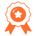 Orange award ribbon with a star in the center.