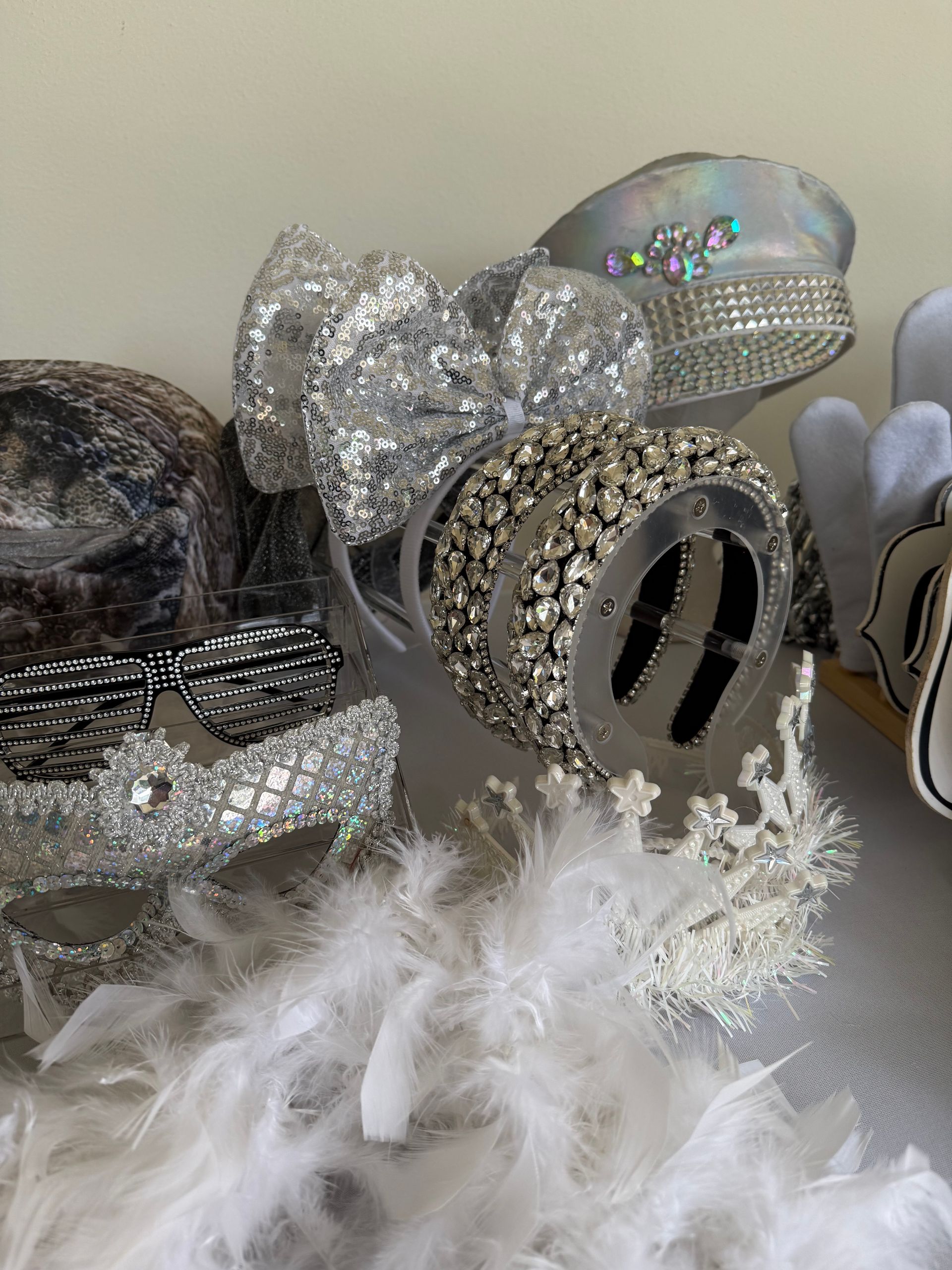 photo booth props in white and silver