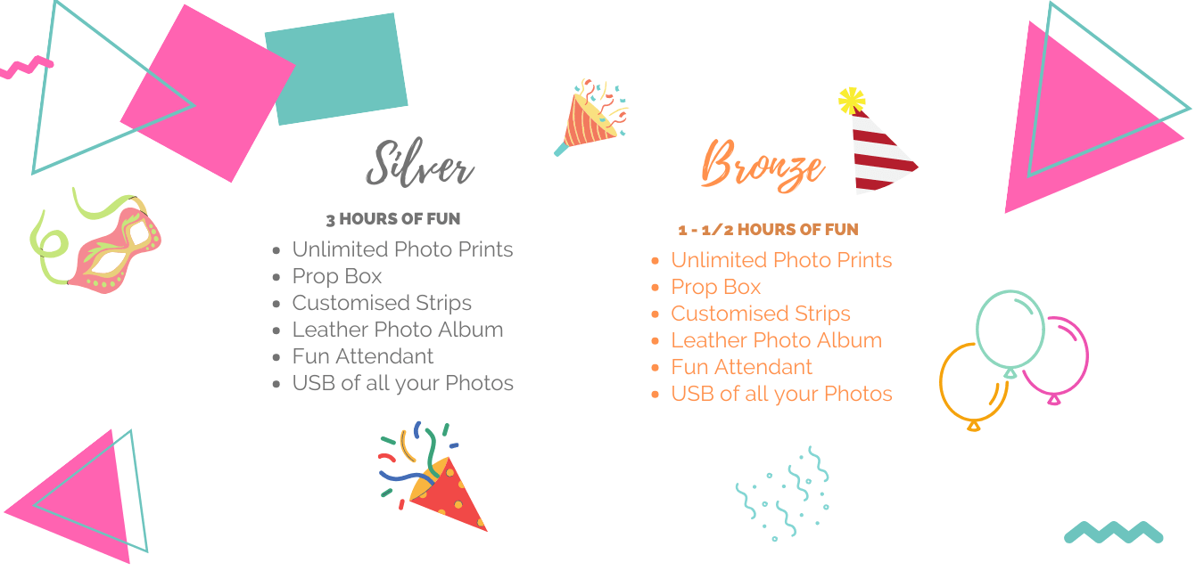 Details of Silver and Bronze Party Photo Booth Packages