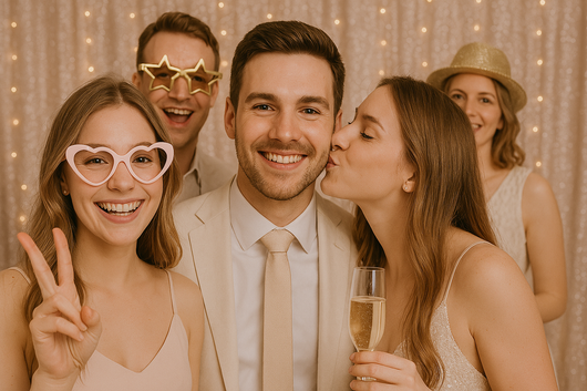 Three people having fun with masks