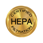 A gold certified hepa filtration logo on a white background.