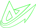 A green line drawing of a triangle and a lightning bolt on a white background.