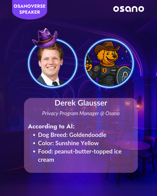 Promotional graphic for Osano featuring Derek Glausser. 