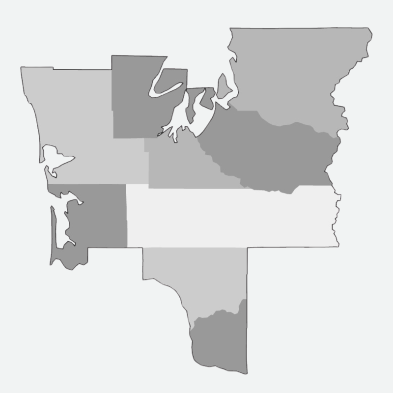 Map highlighting Washington Infinity Roofing's service area across the Pacific Northwest