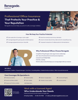 Promotional insurance flyer with purple branding, team photo, headshot, and text about protecting practice reputation