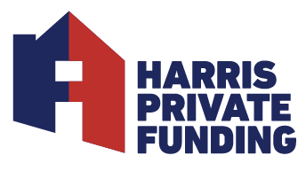 The logo for harris private funding shows a house and the words `` harris private funding ''.