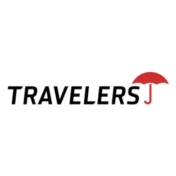 The logo for travelers j is a red umbrella on a white background.