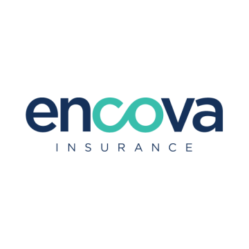 The encova insurance logo is blue and green on a white background.