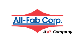 A red , white and blue logo for all-fab corp.