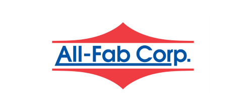 The all-fab corp logo is red , white , and blue.