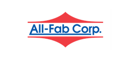 A red , white and blue logo for all-fab corp.