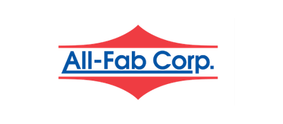 The all-fab corp logo is red , white , and blue.