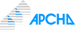 Le logo d'apcha est bleu et gris et ressemble à un escalier.