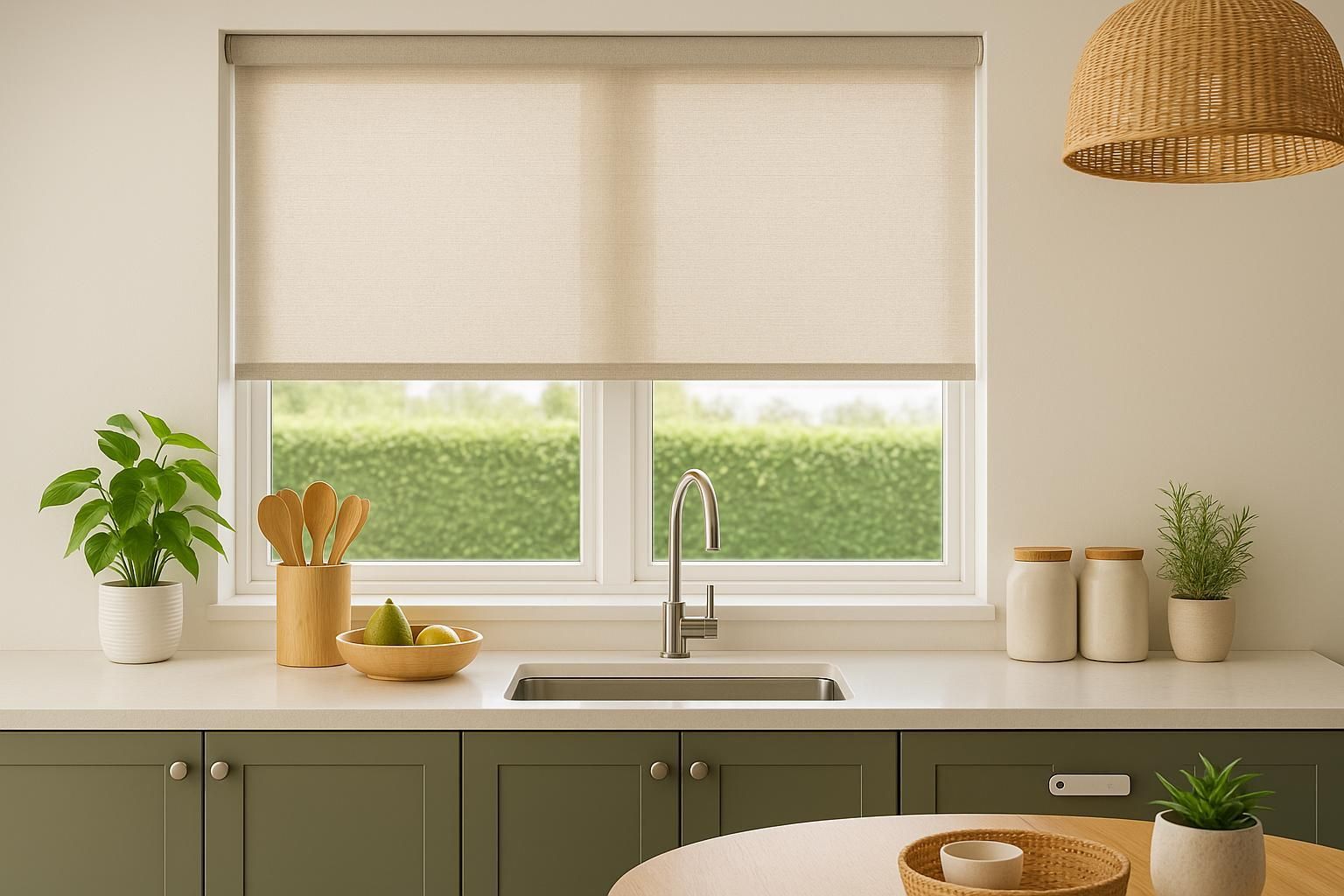 A Pair Of White Blinds On A Window In A Room — Modern Window Furnishings In Agnes Water, QLD
