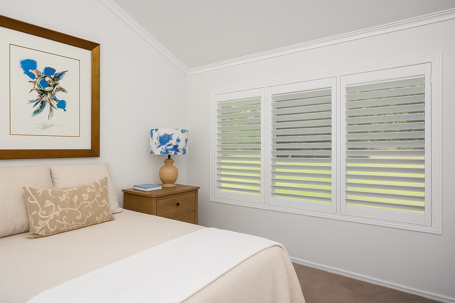 A House With A Porch And Shutters On The Window — Modern Window Furnishings In Bundaberg East, QLD