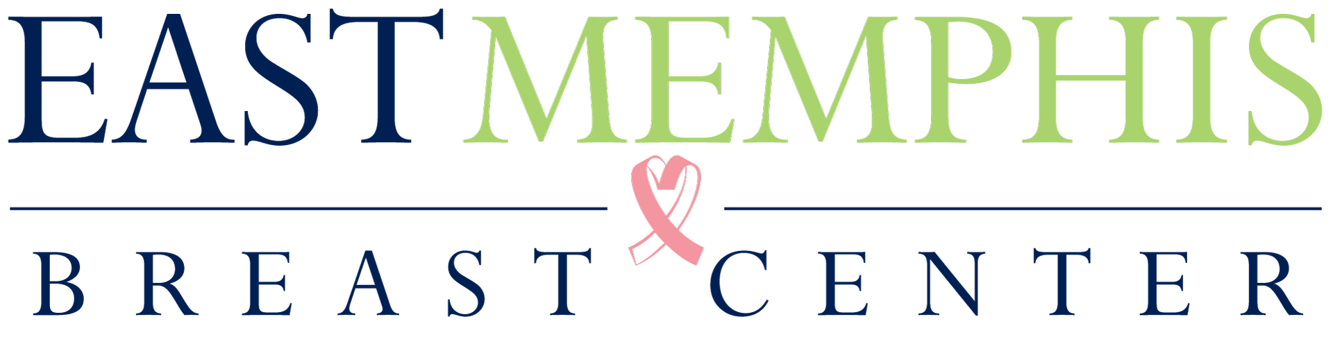 A logo for east memphis breast center with a pink ribbon