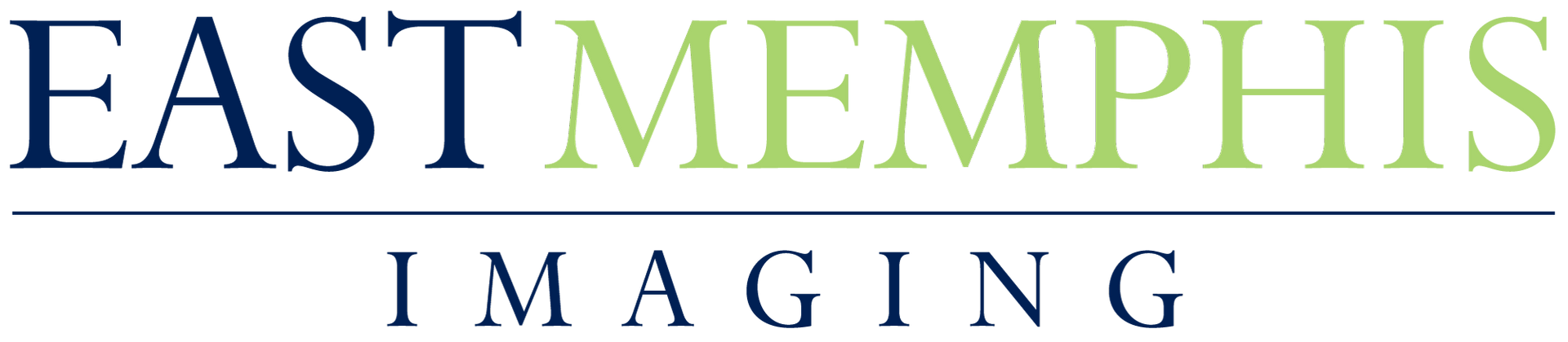 The logo for east memphis imaging is blue and green.