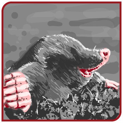 Un dessin d'une taupe sortant sa tête d'un trou.