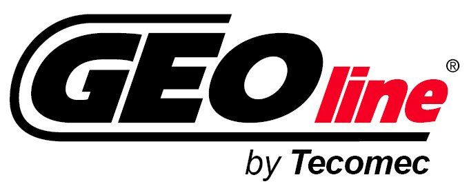 The logo for geoline by tecomec is black and red.