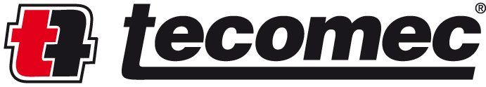 A close up of a tecomec logo on a white background