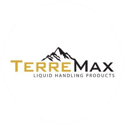 A logo for terremax liquid handling products with a mountain in the background.