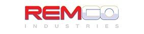 A red and white logo for remco industries