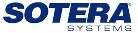 A blue and white logo for sotera systems