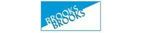 A blue and white brooks logo on a white background