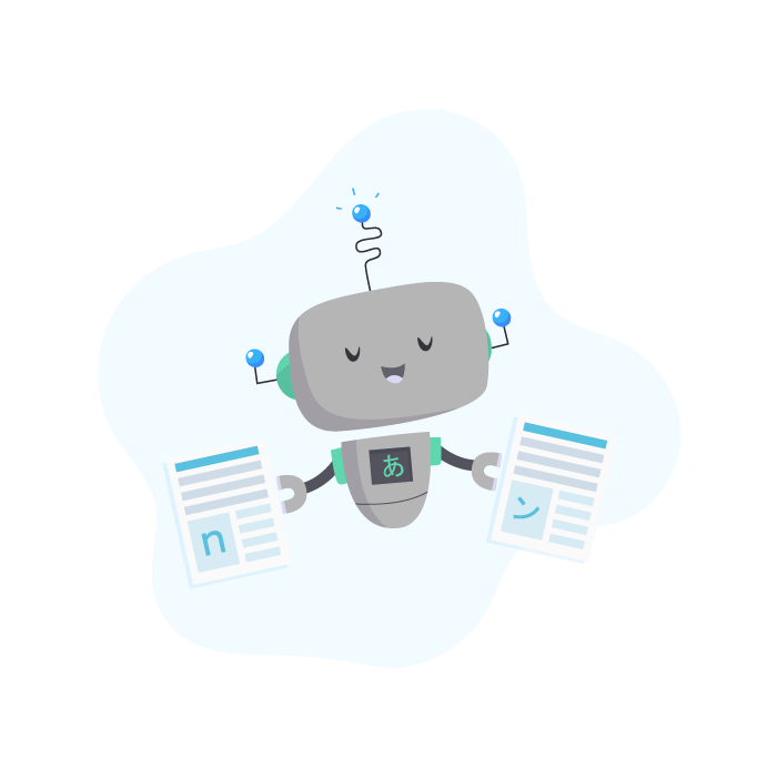 Docsie AI robot holding two documents by its side, with a relaxed smiling face. Documents represent ghost AI language translation workflow.