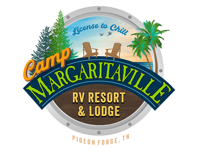 A logo for camp margaritaville rv resort and lodge