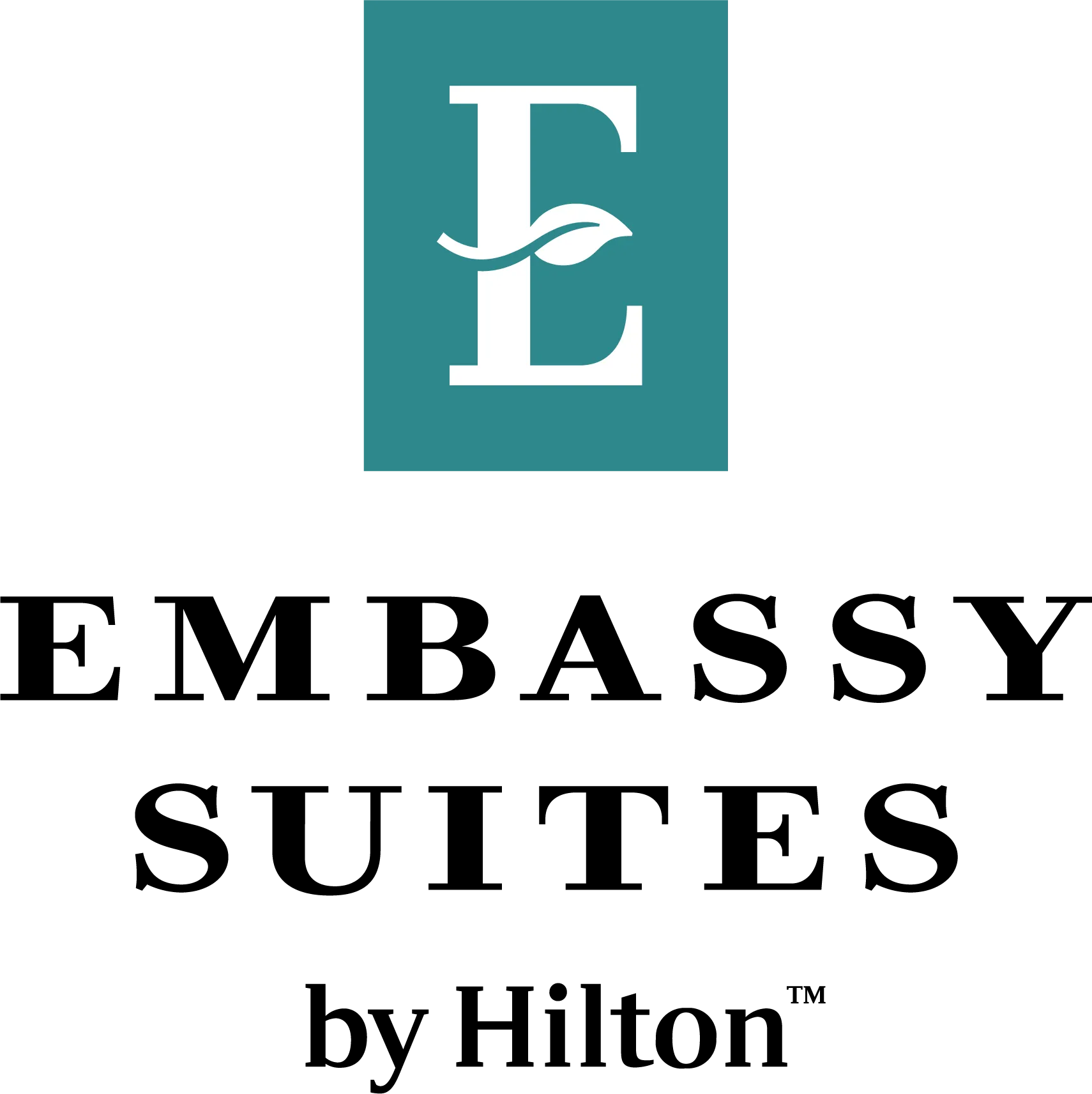 The logo for embassy suites by hilton is blue and black.