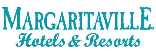 The logo for margaritaville hotels and resorts is blue and white.