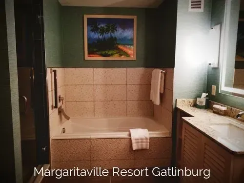 A bathroom at the margaritaville resort in gatlinburg