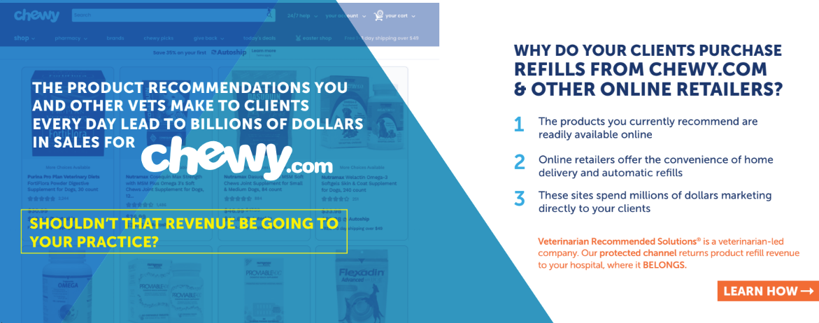 A blue and white advertisement for chewy.com