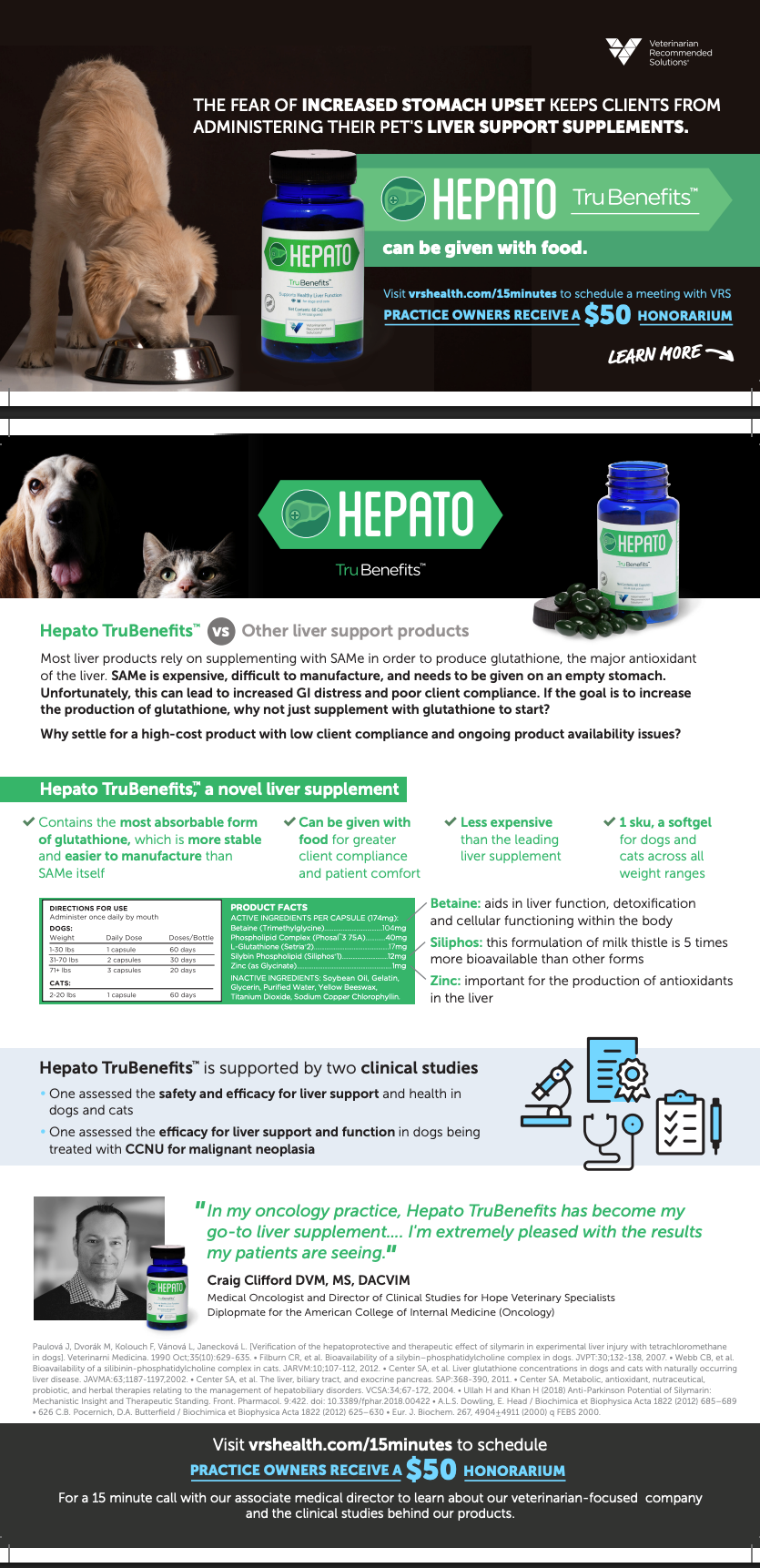 A dog is eating out of a bowl next to a bottle of hepato.