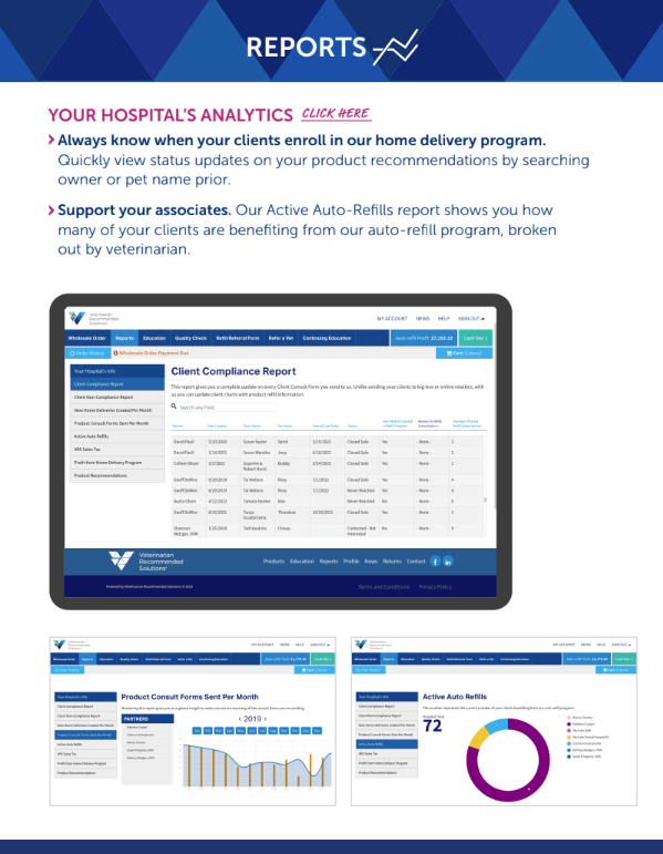 A brochure for a hospital 's analytics shows a computer screen and a graph.