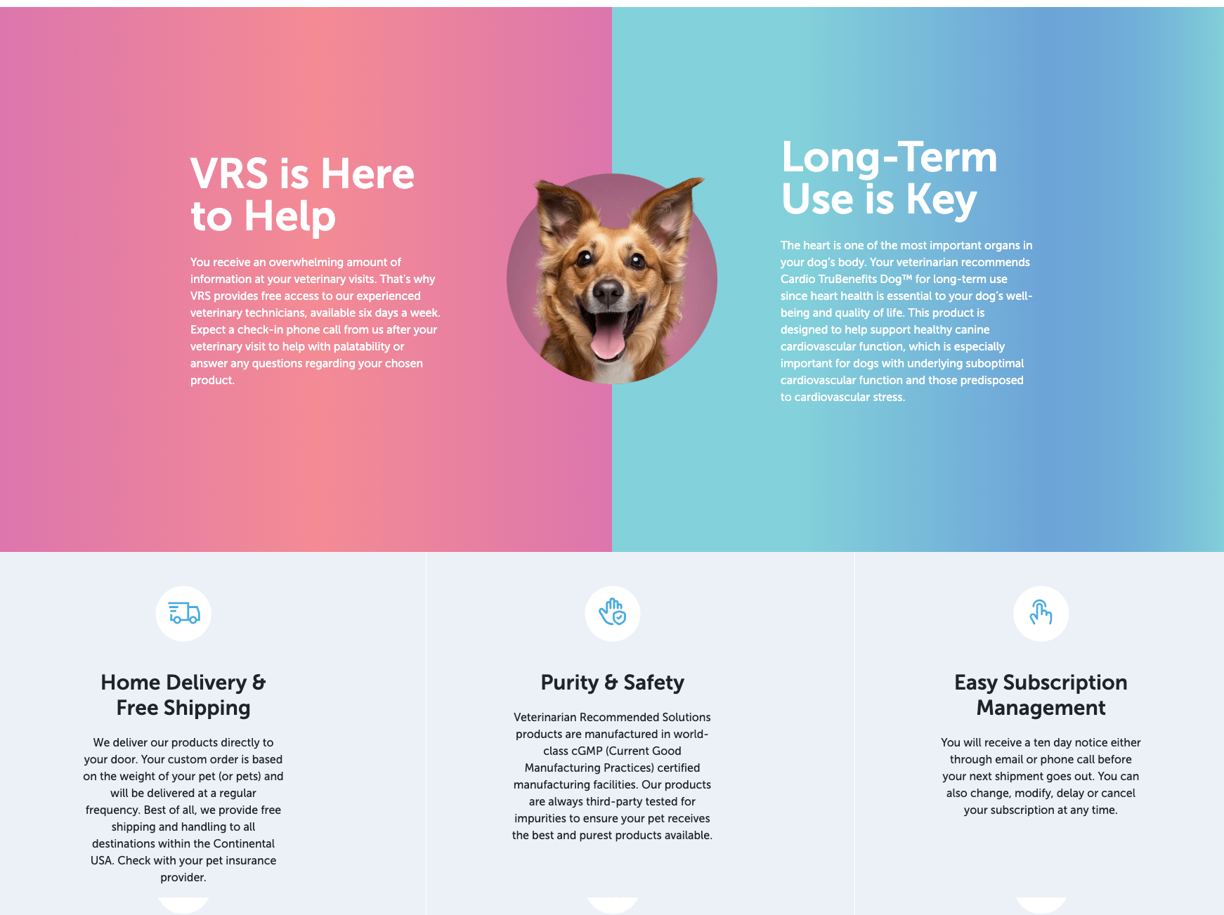 A website that says vrs is here to help and long-term use is key