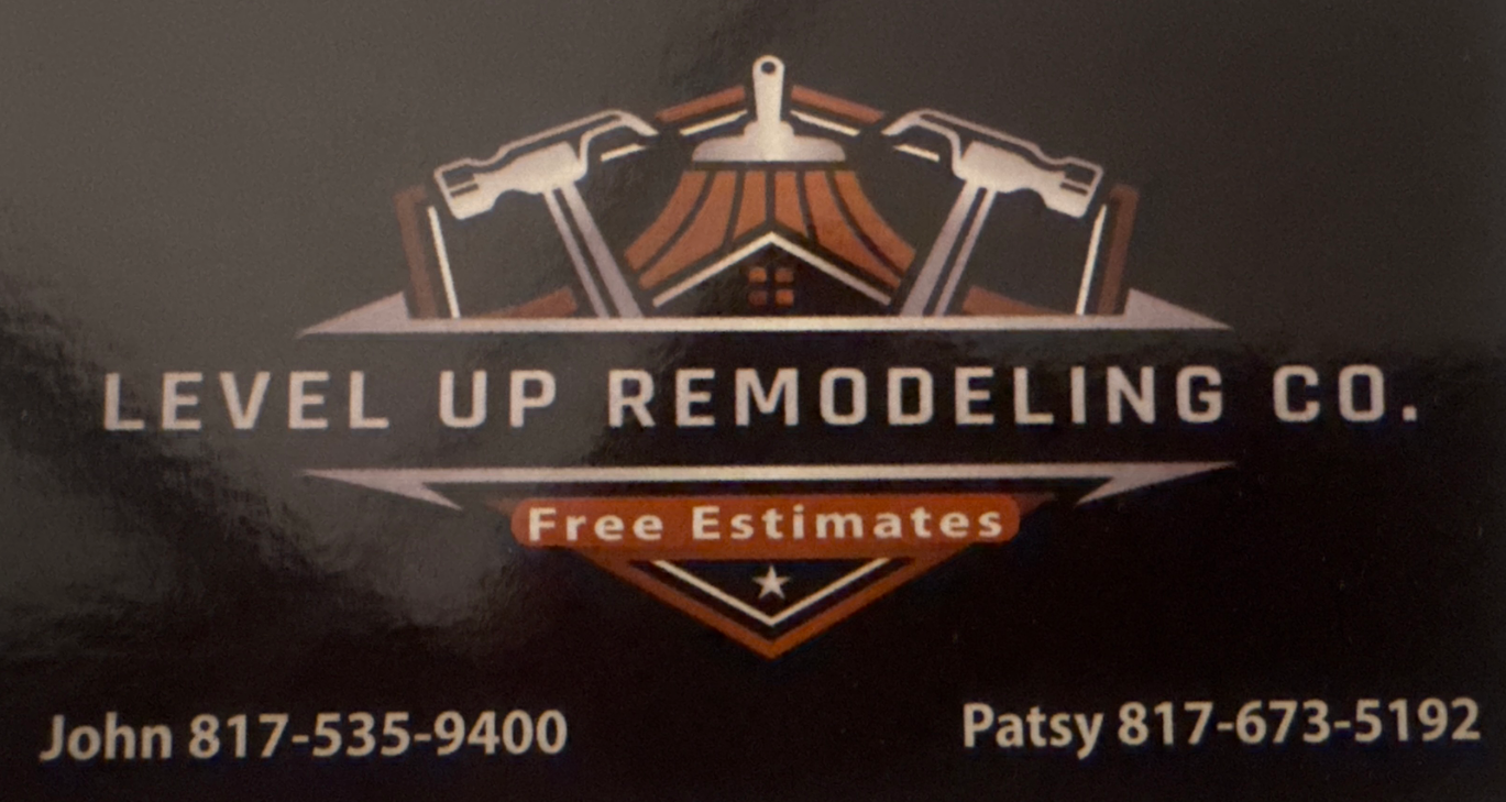 A business card for level up remodeling co.