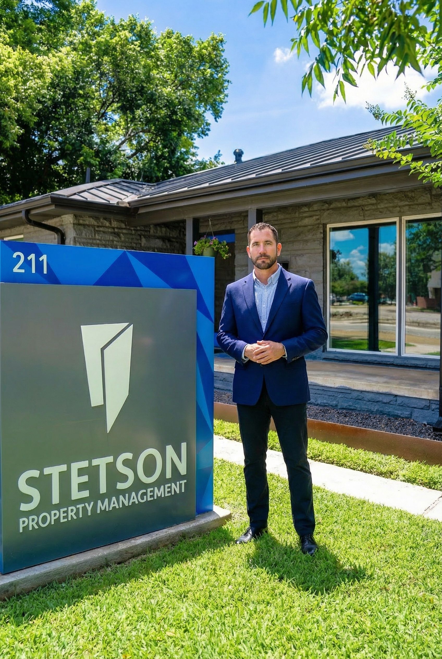 Exterior of Stetson Property Management office in downtown Round Rock, Texas